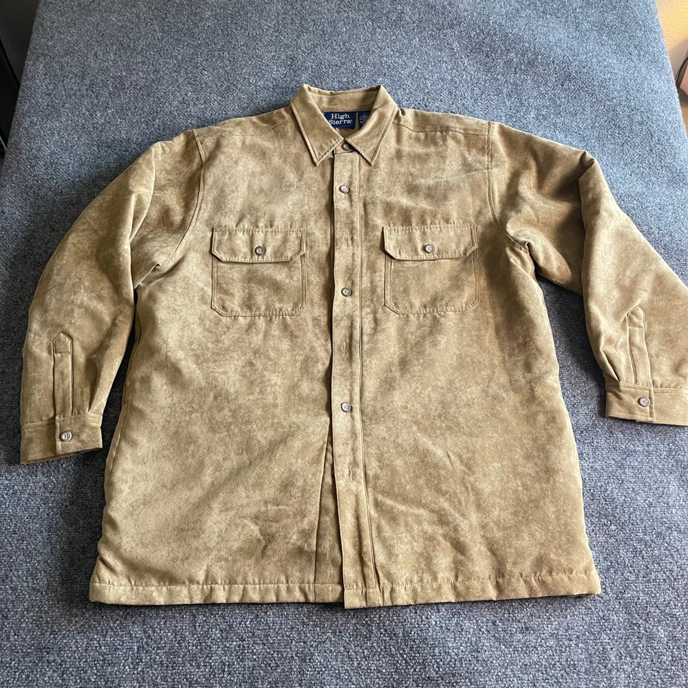 High Sierra Mens Tan Faux Suede‎ Quilted Lined Shirt Jacket Shacket Size Large